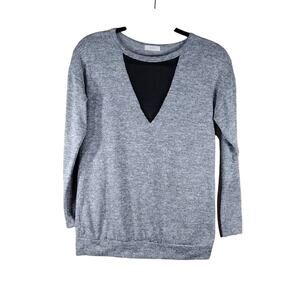 Tiny Willow Gray V-Neck Fall Winter Casual Comfy Stretch Long Sleeve Tee Shirt